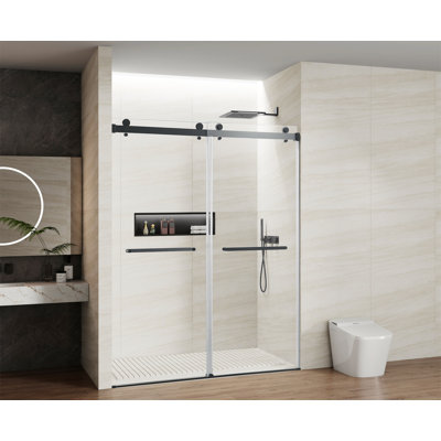 56-60 In. X 76 In Double Sliding Shower Door, 5/16 In Clear Tempered Glass Easy-Clean Coating Matte Black