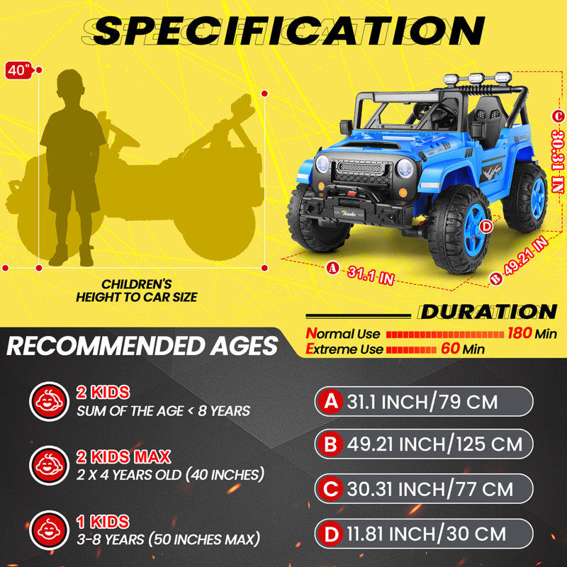 Blue 24V 4WD Kids SUV with Remote Control and Bluetooth