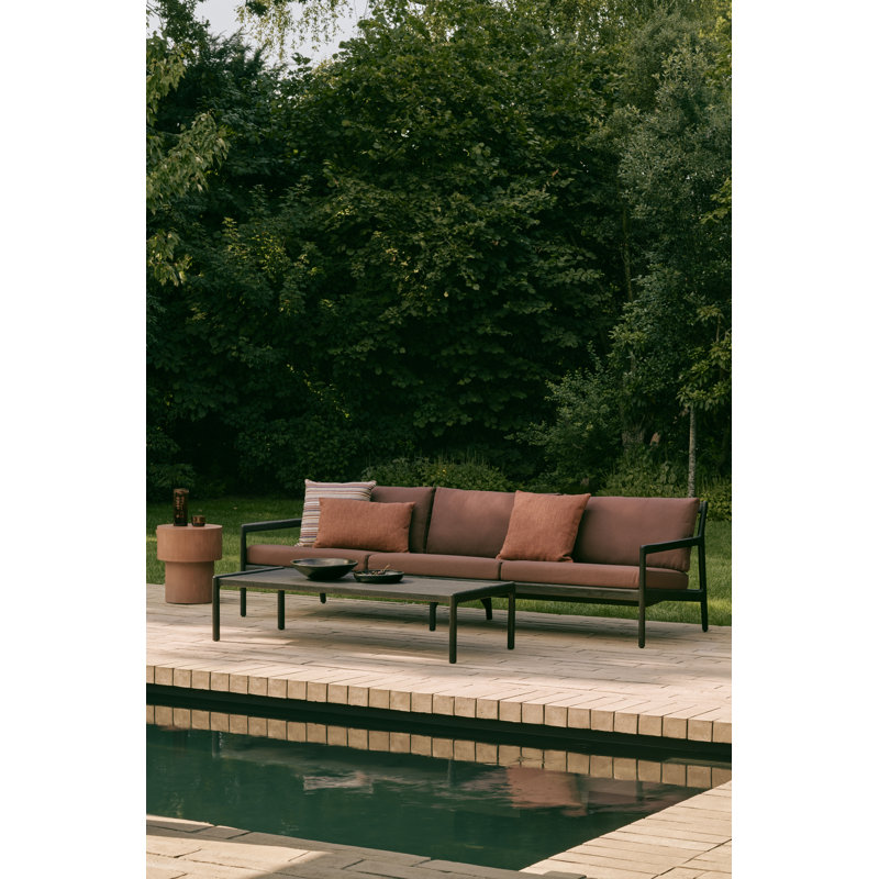 Outdoor 3 - Seat Patio Sofa, Burgandy, Varnished Teak Black
