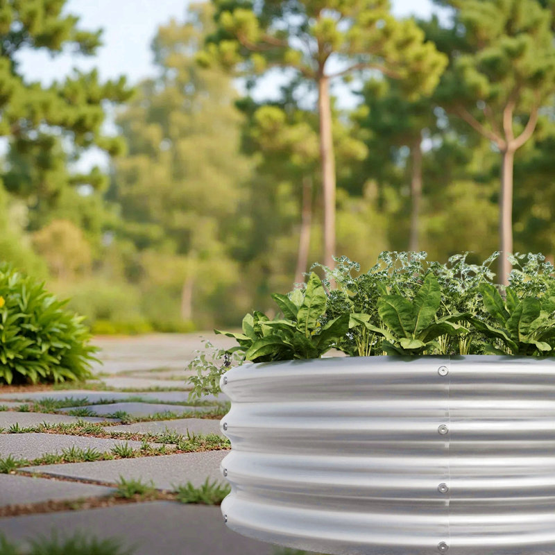 2Pcs 32.08"*11.4" Tall Round Raised Garedn Bed,Metal Raised Beds For Vegetables, Outdoor Garden Raised Planter Box, Backyard Patio Planter Raised Beds For Flowers, Herbs, Fruits Silver
