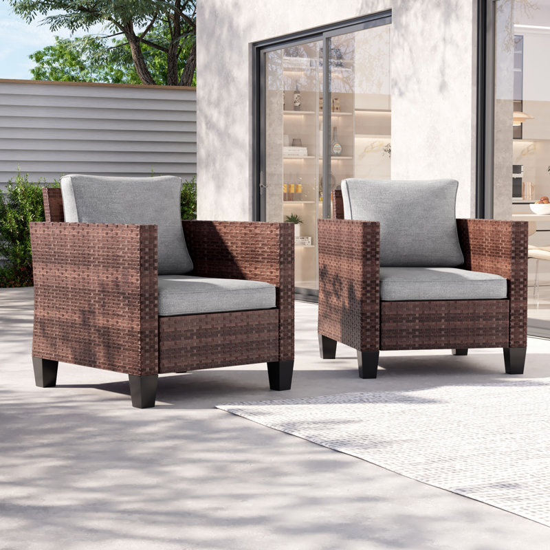 Campeaux Wicker 2 - Person Patio Conversation Set with Cushions, Brown, Leaden Gray