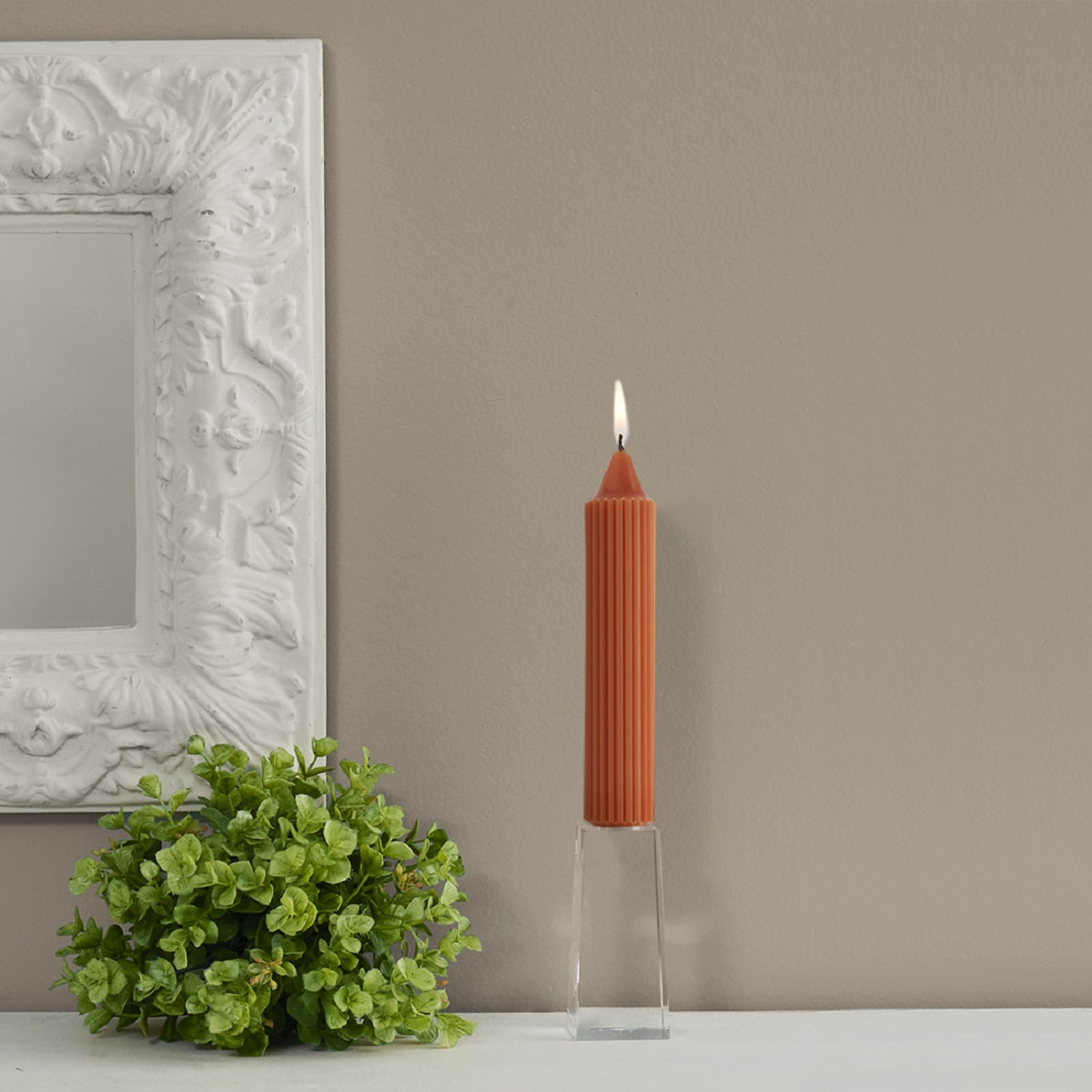 Grecian Collenette Unscented Taper Candle, Rust, 7" H x 1.25" W x 1.25" D