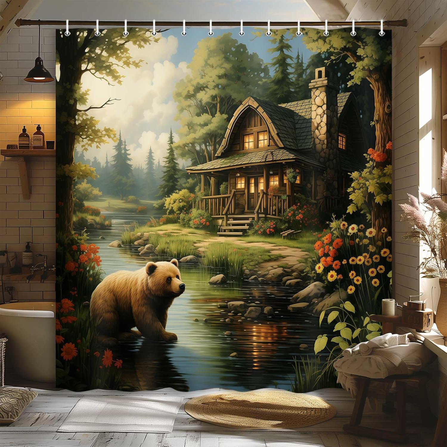 East Urban Home Rustic Shower Curtains For Bathroom, Country Bear ...