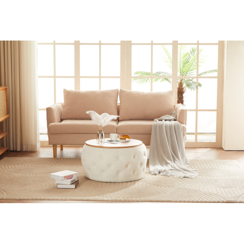 Table basse ronde avec rangement et plateau amovible, Crème, H 14,6 po x L 26,7 po x l 26,7 po