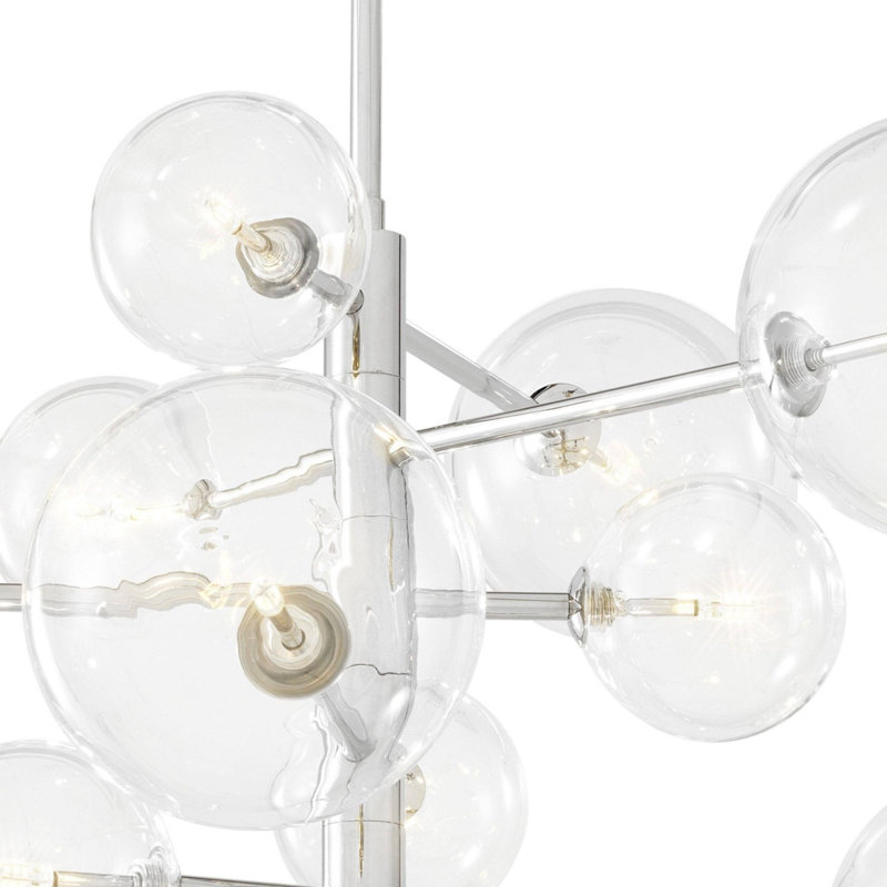 Lustre en fer et laiton, Bronze antique, Transparent, H 48 po x l 50 po x P 50 po