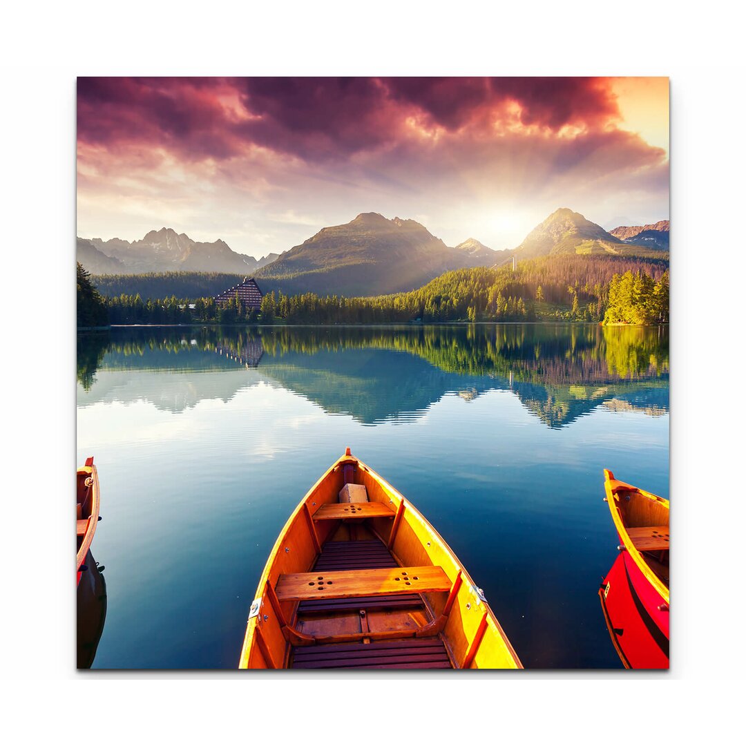 Leinwandbild Bergsee mit Booten in der Hohen Tatra