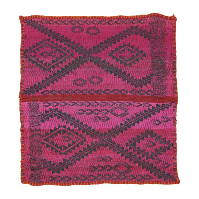 Vintage Frazada Kilim In Pink & Charcoal Geometric Pattern - Rug & Kilim