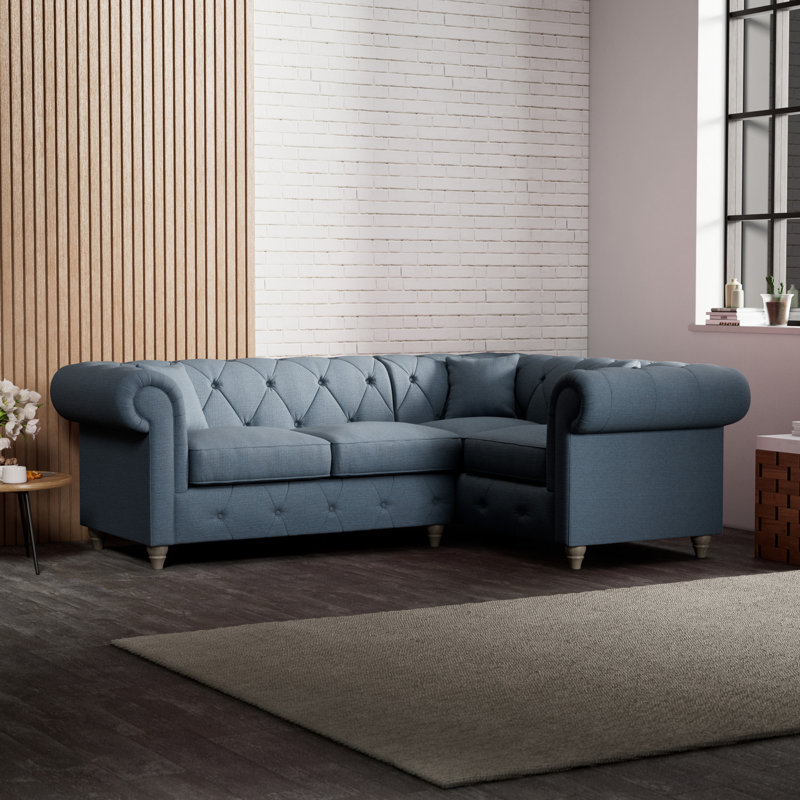 Ellrich 3 Seater Corner Sofa , Deep Blue, Washed Oak