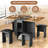 Foldable Dining Set for 4 - Space-Saving Table with Wheels & Leather Chairs-1251719196