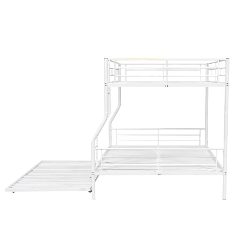 Lit superposé double au-dessus de grand lit double avec lit gigogne, en fer blanc, robuste et stable pour tous les décors ménagers. Assemblage sans effort.