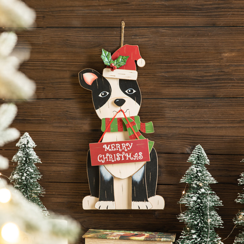 Figurine de chien de Noël en bois