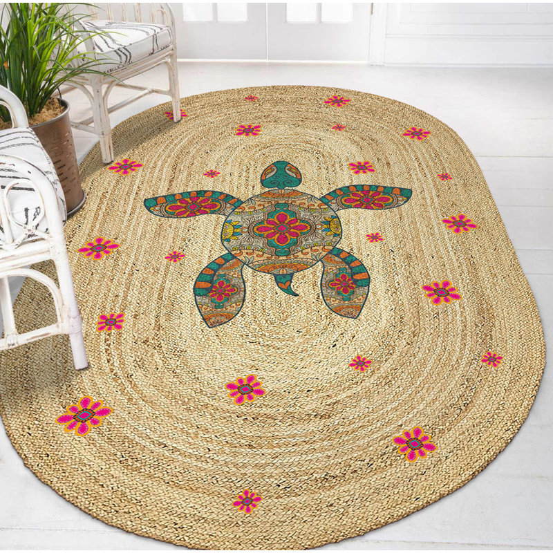 Tapis ovale beige en jute tissé à la machine Coletta, Ovale 3 pi 11 po x 5 pi 11 po