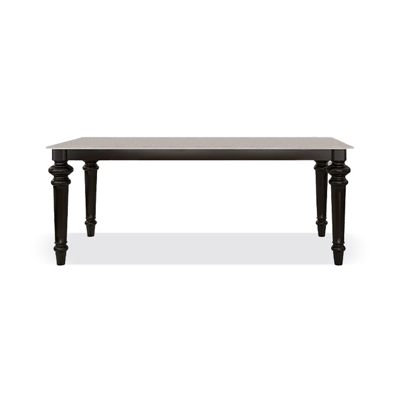 Table de salle à manger noire de style américain rétro avec plateau en pierre frittée et structure en bois massif, de forme rectangulaire