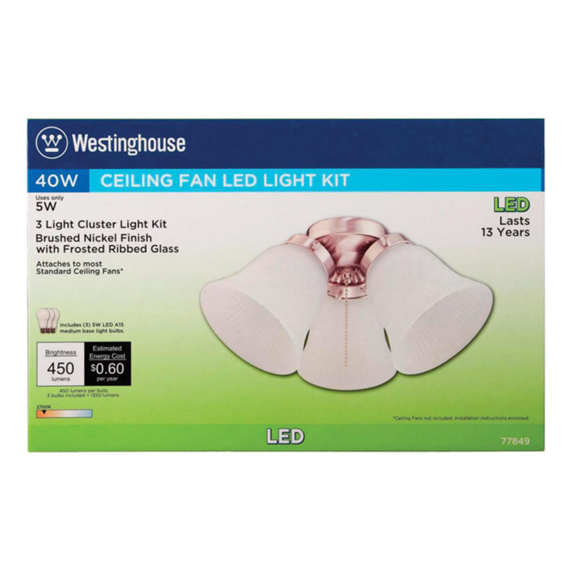 Brushed Nickel Frosted Glass 3-Light Cluster Ceiling Fan Kit