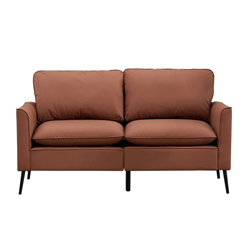 Causeuse en cuir rembourrée, fauteuil de chambre simple de style nordique rétro avec balcon, Brun