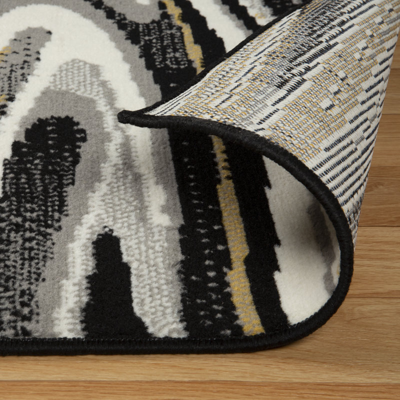 Tapis intérieur / extérieur gris / noir / or Roepke, Rectangle 5 pi 2 po x 7 pi 6 po