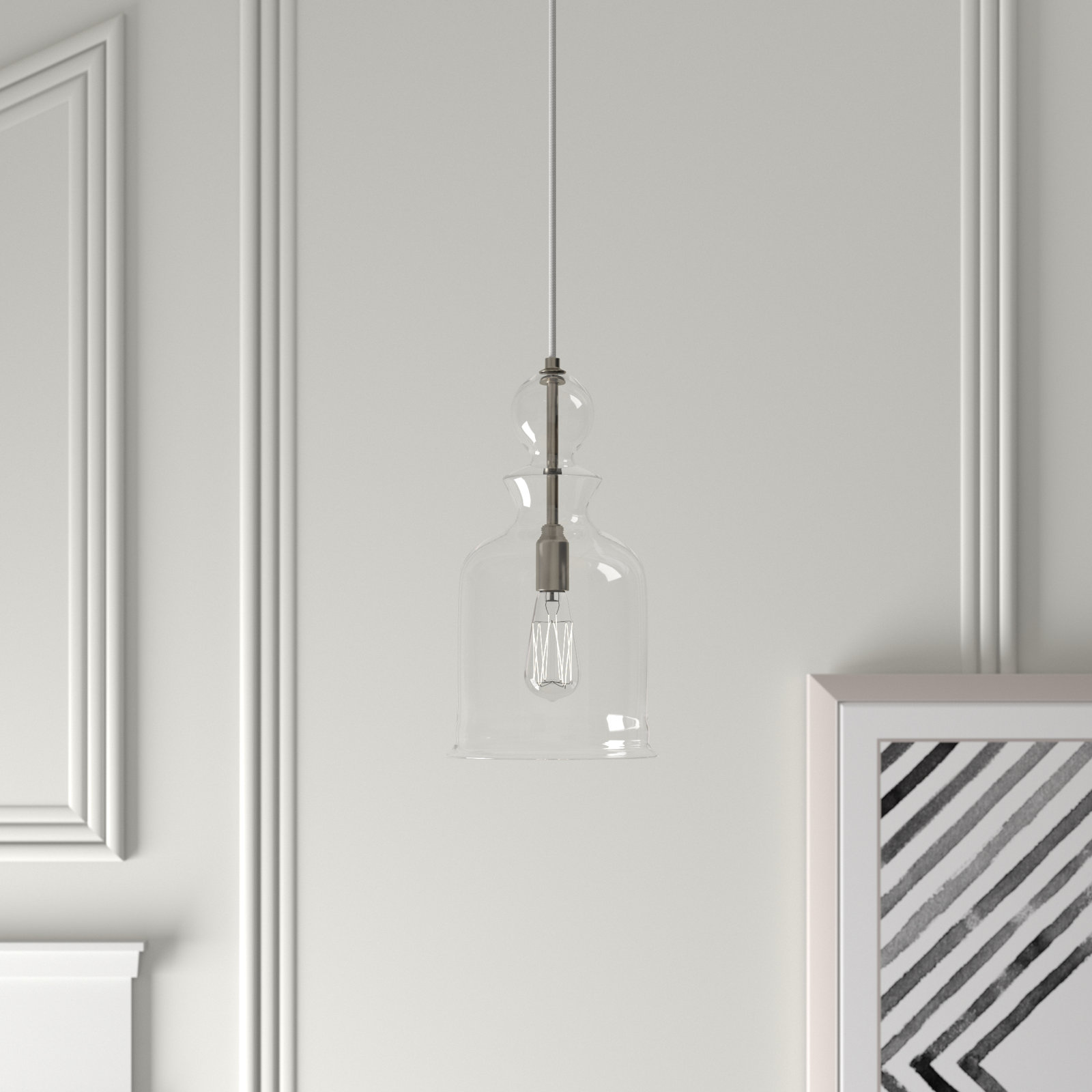 Tilman Single Light Glass Dimmable Pendant, Brushed Nickel, Clear