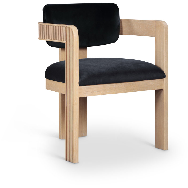 Sacha Frink Upholstered Dining Arm Chair, Black Velvet, Natural