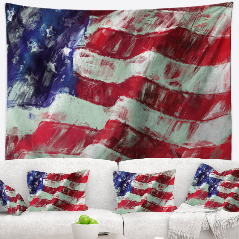 Tapisserie d'art abstrait drapeau usa, H 50 po x l 60 po
