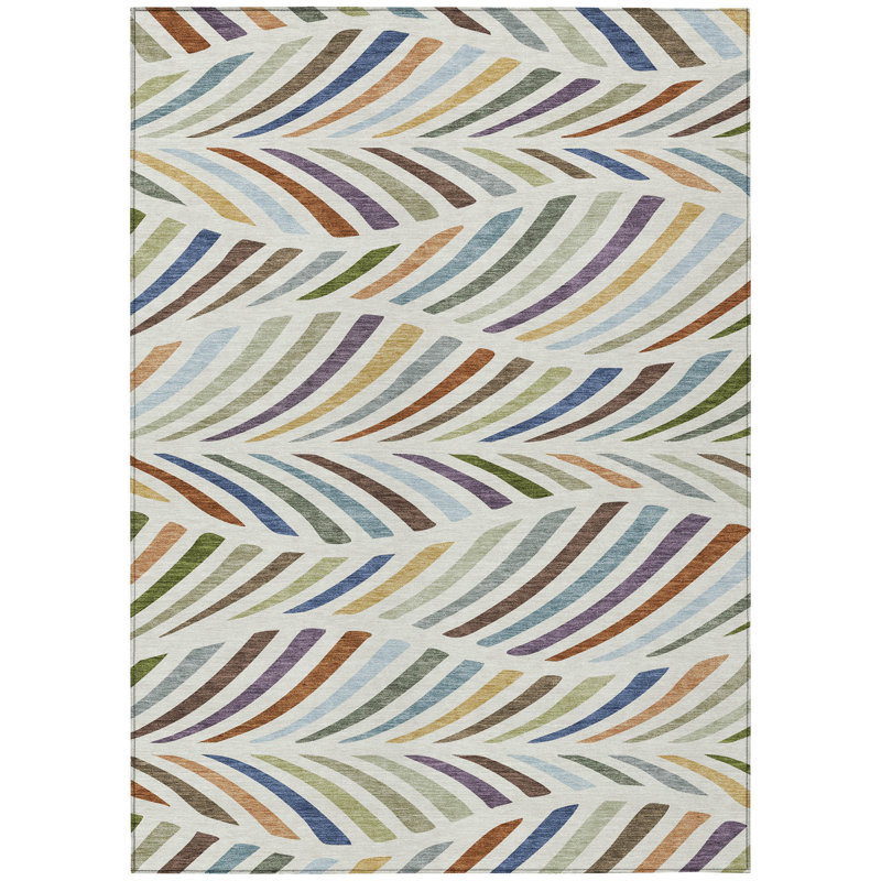 Machine Washable Indoor/Outdoor Chantille ACN2475 Mid-Century Modern Rug, Ivory, 5' x 7'6"