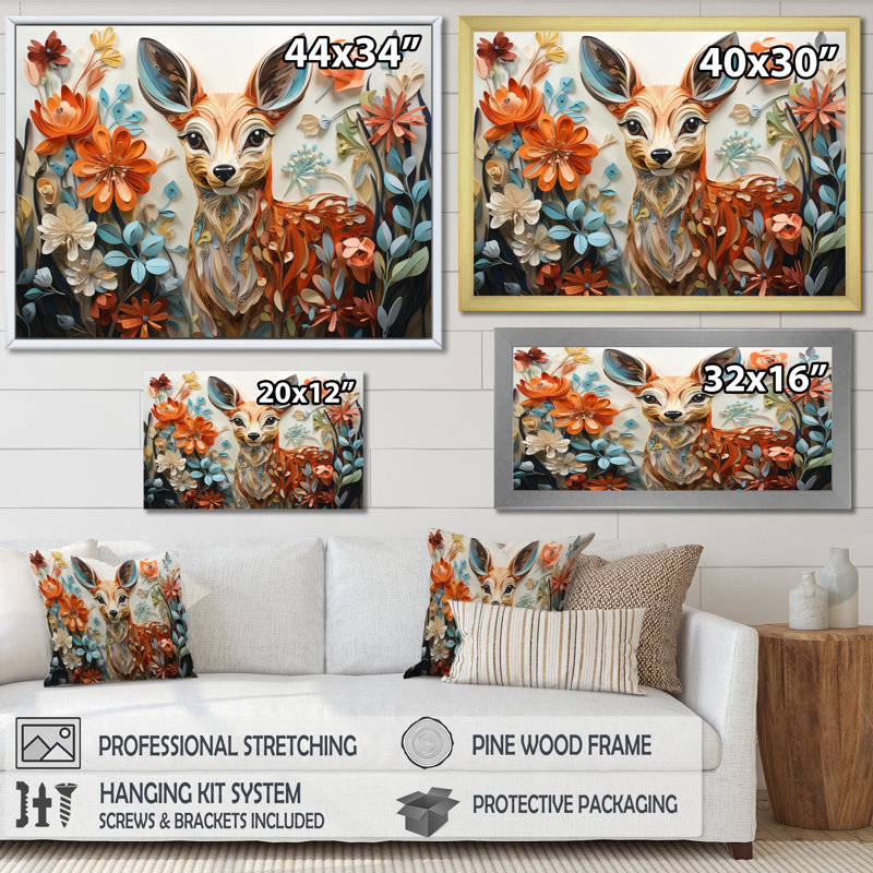 " Coral Blue Line Art Whimsical Animals ", Cadre flottant noir, H 34 po x l 44 po x P 1,5 po