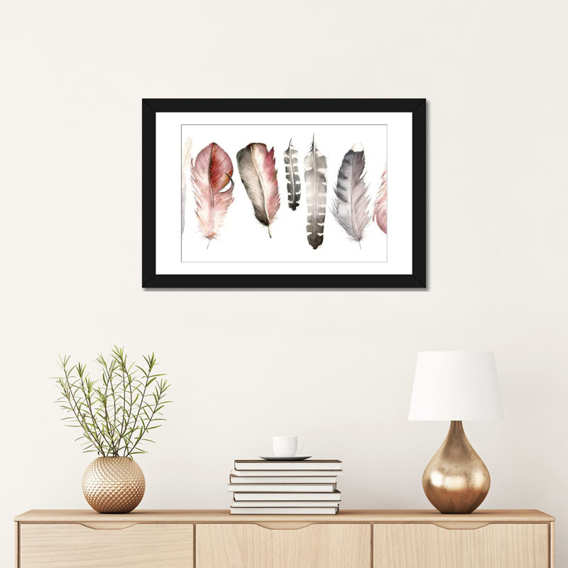 « rose plumes », reproduction sur toile, H 16 po x l 24 po x P 1 po, Papier d'art encadré noir