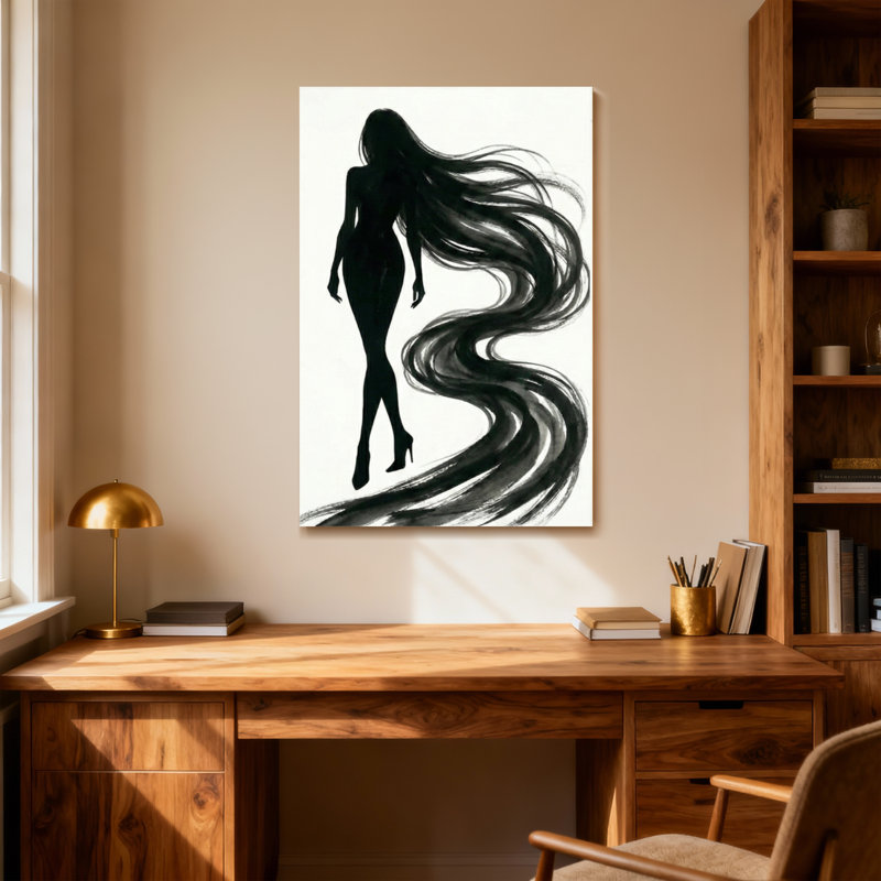 Silhouette abstraite, femme, cheveux longs, conception artistique fluide, H 36 po x l 24 po