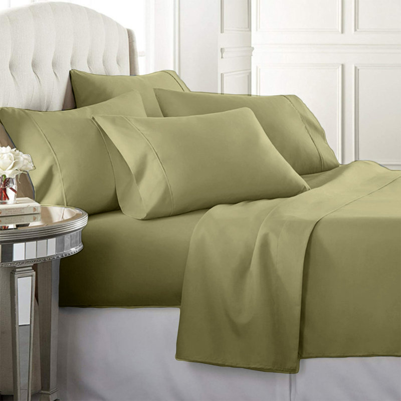 Sage Queen Solid Microfiber 6-Piece Bed Sheet Set
