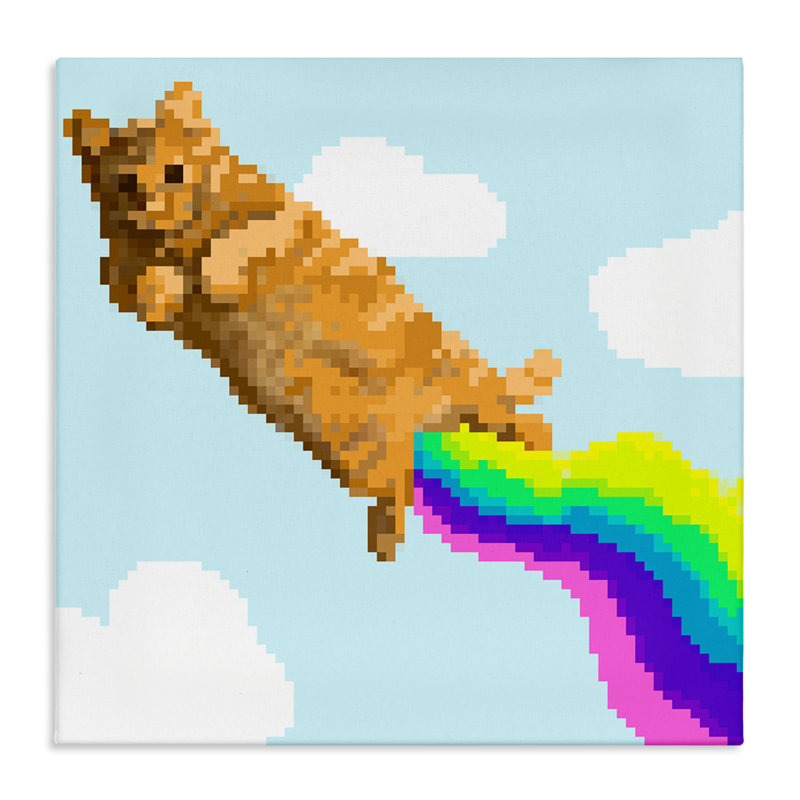 «Flying Rainbow Pixel Cat», art mural sur toile par June Erica Vess, H 30 po x l 30 po