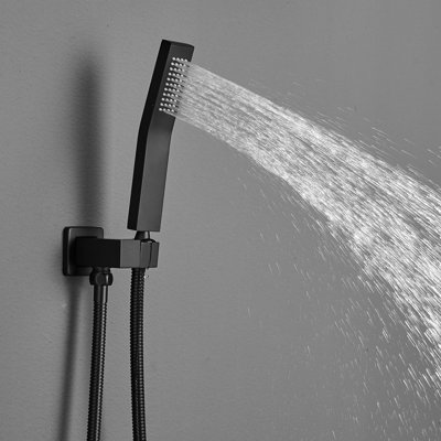 Contemporary Bathroom Rainfall - Wall Mounted Shower Head With Black, Cartridge Valve, Finish Faucet Rain In Solid Brass Valve Body, Glaze