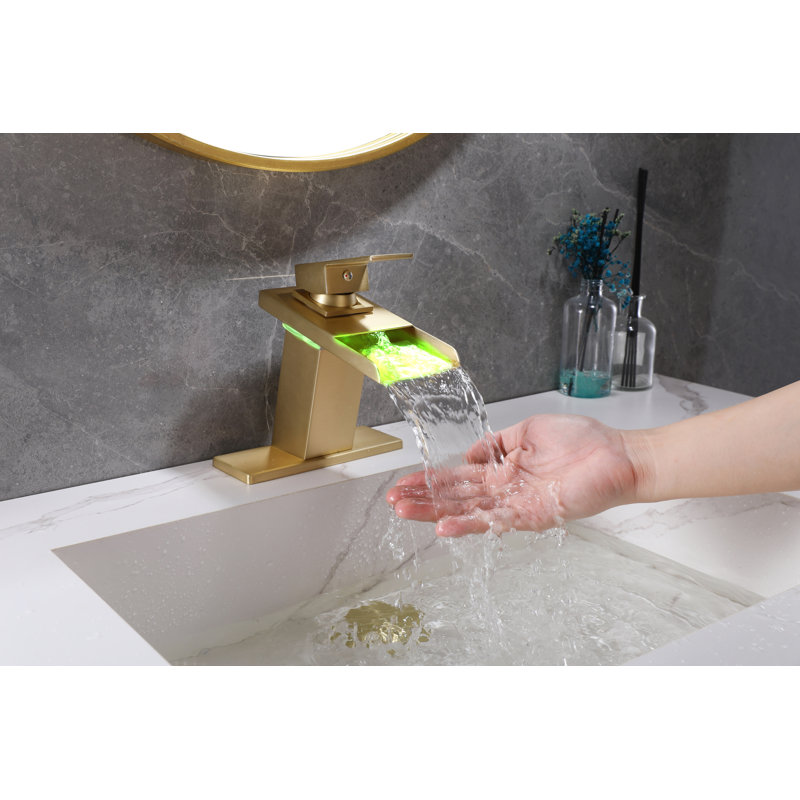Single-Hole Single-handle Bathroom Faucet with Drain Assembly, Gold