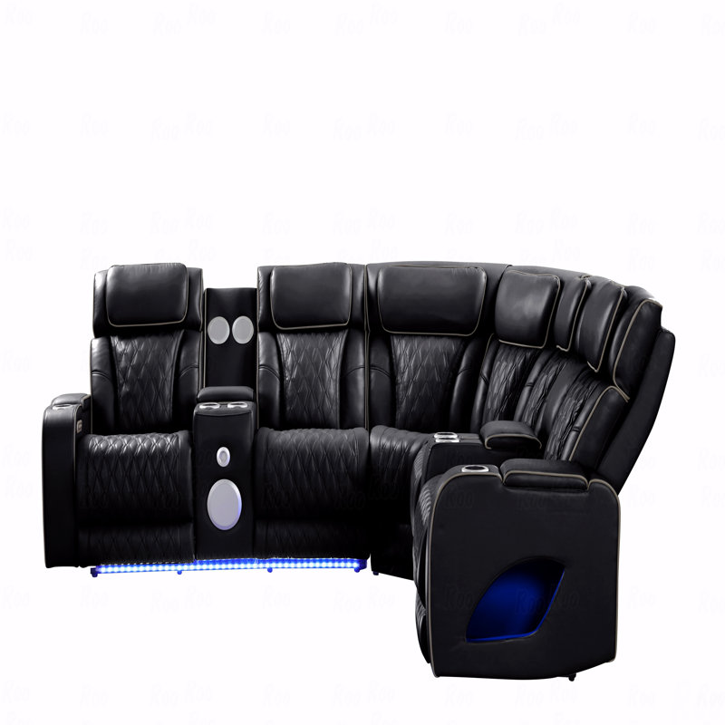 Modern Style Power Recliner Sectional Sofa With Bluetooth Speaker And With LED Light Made With Wood And Metal, With Massage Function Function