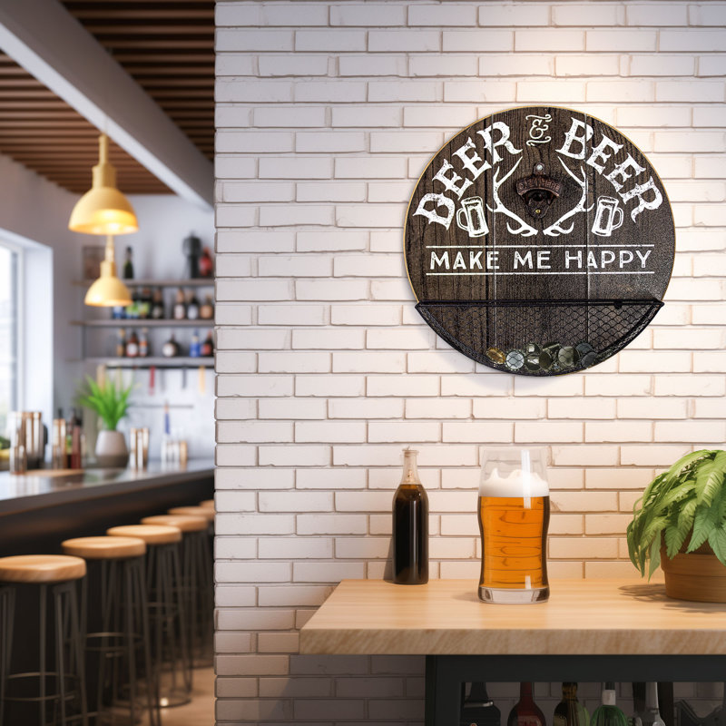 Décoration murale en forme de cerf et bouchon à bière Union Rustic - 14 po x 14 po x 3,25 po