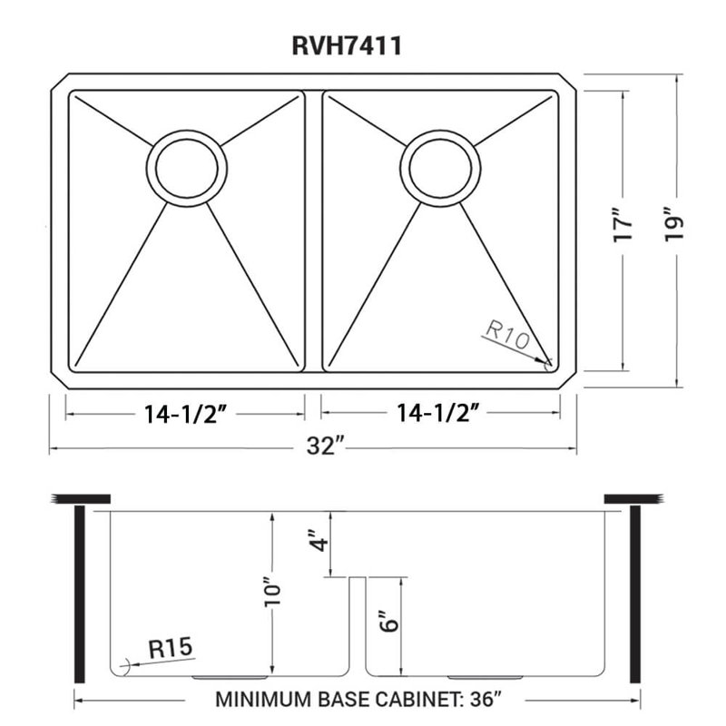 Évier de cuisine en acier inoxydable Ruvati, Acier inoxydable brossé