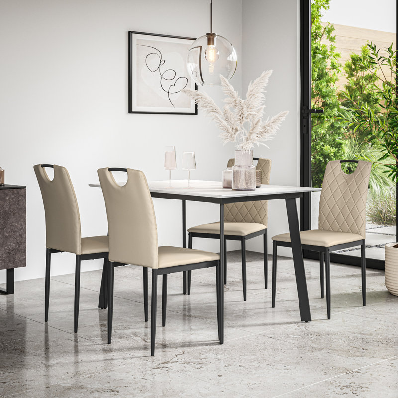 Davaeh 4 - Person Dining Set, White/Black/Beige