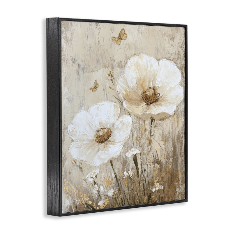 Giclée encadrée de fleurs et de papillons ivoire, design par Petal Prints Design, H 30 po x l 24 po