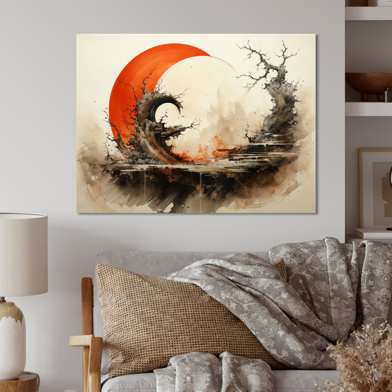 Art bouddhiste orange et beige, Enso Enlightenment - impression spirituelle sur métal, H 12 po x l 20 po x P 1 po