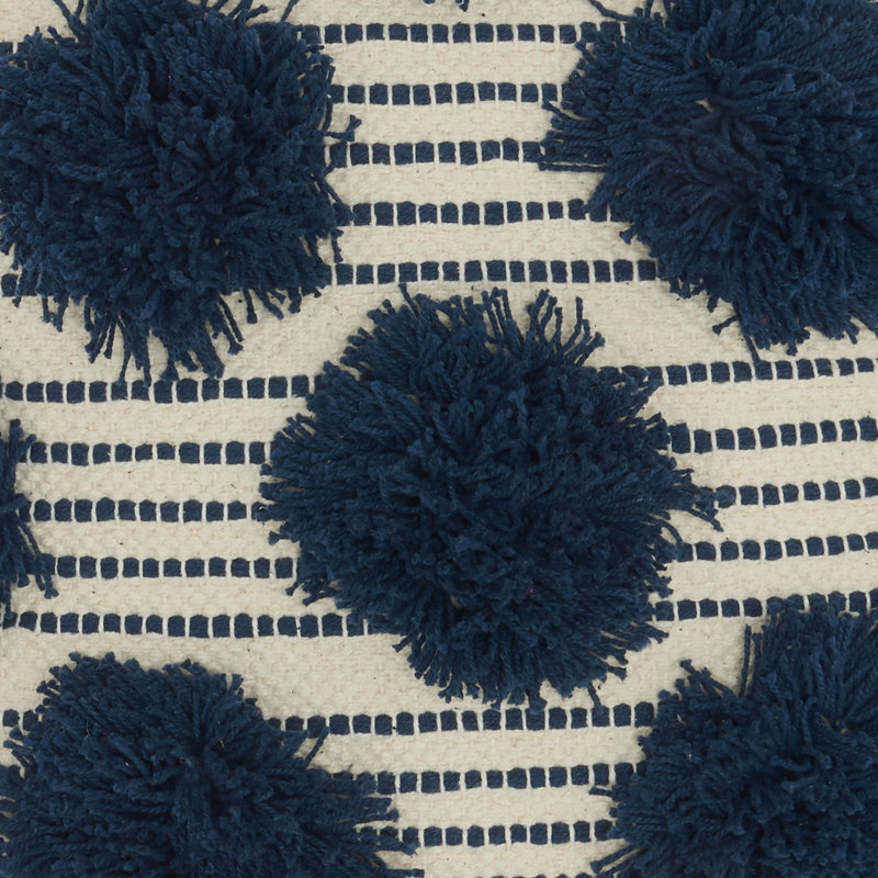  Tufted Pom Poms Square Cotton Pillow Cover & Insert, Navy