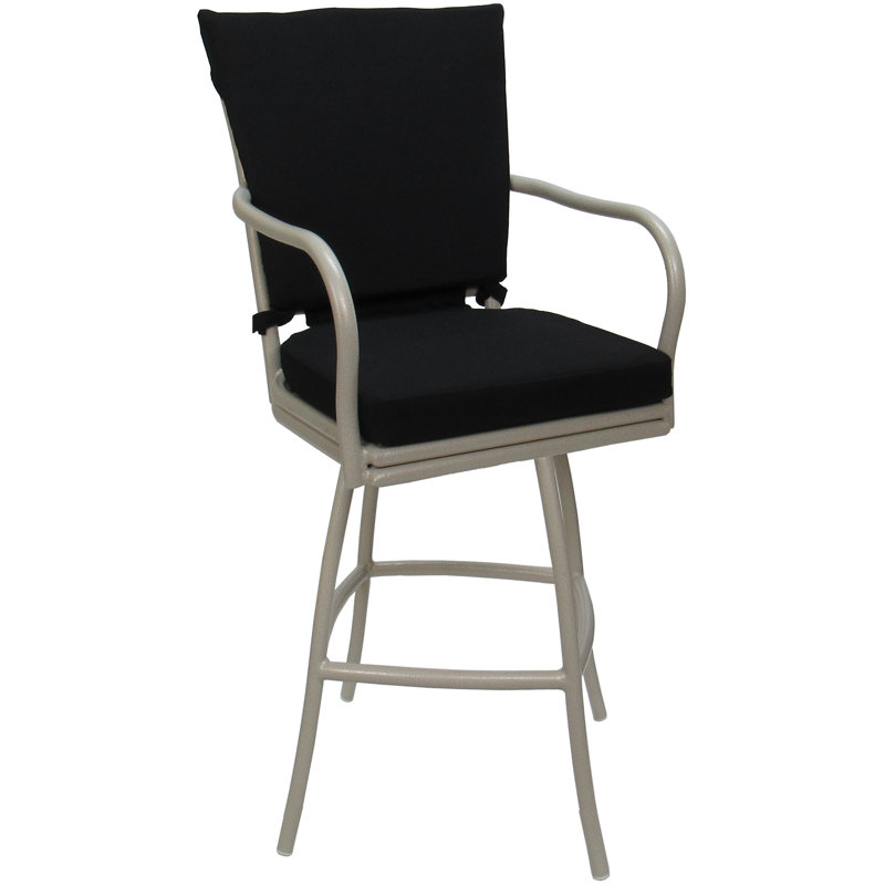 Tabouret de comptoir d'extérieur 26 po avec coussin Schear, Noir, Beige