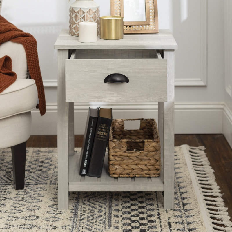 Cadhla 1-Drawer Nightstand with Open Shelf, Stone Gray