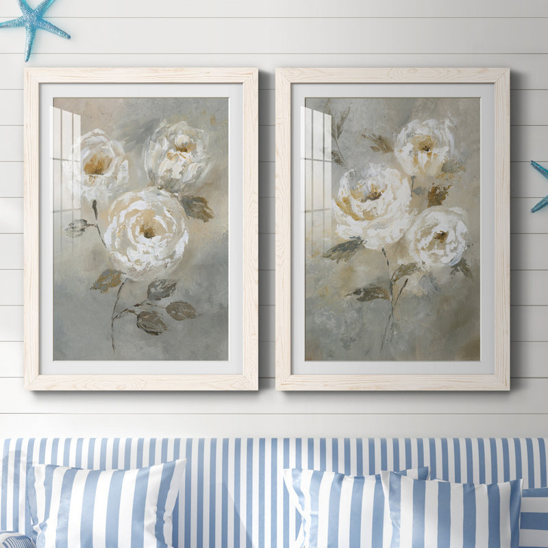 «Soft and Bold I», ensemble de 2 reproductions d'art, Blanc, Papier avec cadre blanc, H 37,5 po x l 55 po x P 1,5 po