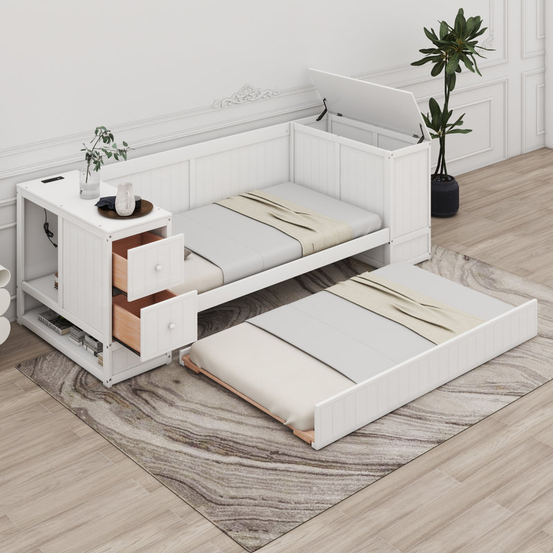 Lit de jour avec accoudoirs de rangement Dallana, Blanc