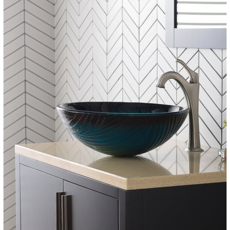 Nei Circular Vessel Bathroom Sink with Faucet, Satin Nickel