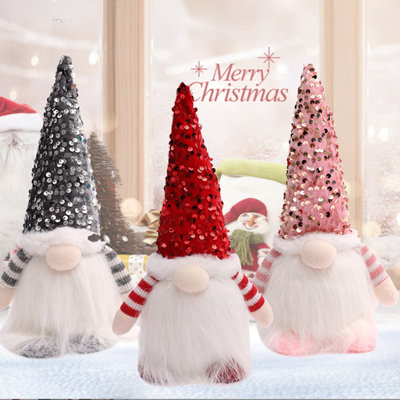1Pcs cadeau de gnomes de Noël en peluche avec lumière, 12 "fait à la main suédois père Noël gnomes en peluche chapeau de paillettes décorations de Noël la nuit Elf décorations de Noël cadeau de Noël intérieur