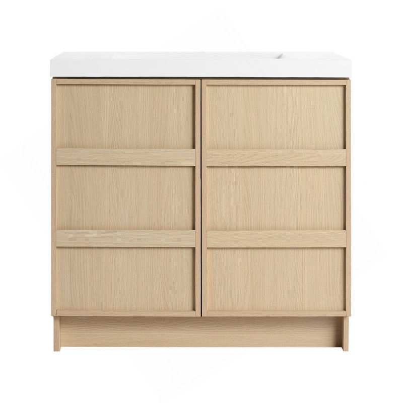 36" Freestanding Bathroom Vanity With Resin Sink  & 2 Soft-Close Cabinet Doors, Plywood, Dune Oak (KD-PACKING), 36"
