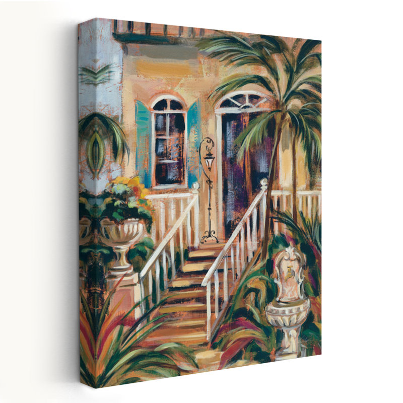 Caribbean Courtyard I - bâtiment architectural Palmier des Caraïbes, H 24 po x l 16 po
