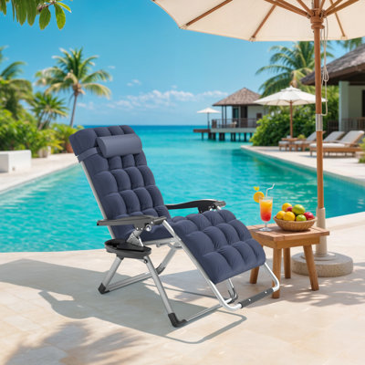 Outdoor Zero Gravity Reclining Chair Foldable Recliner Lounge Chair with Soft Cushion and Cup Holder