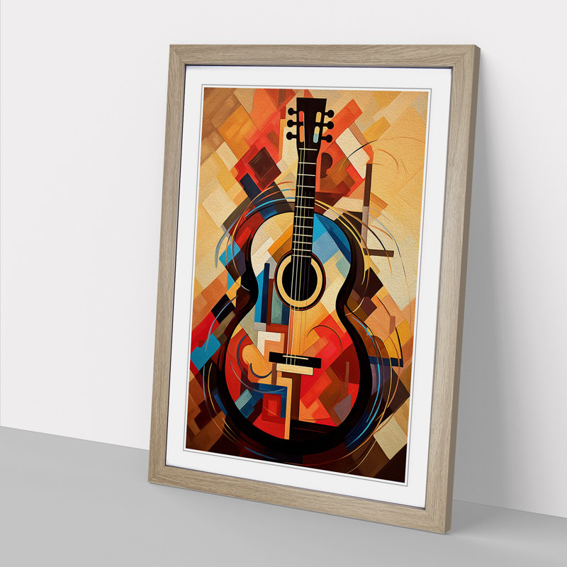 XYZ-FRM-V1223-1745 Acoustic Guitar Abstract 1 Piece Single Picture Frame Wall Art, 34cm H x 25cm W x 2cm D, Oak