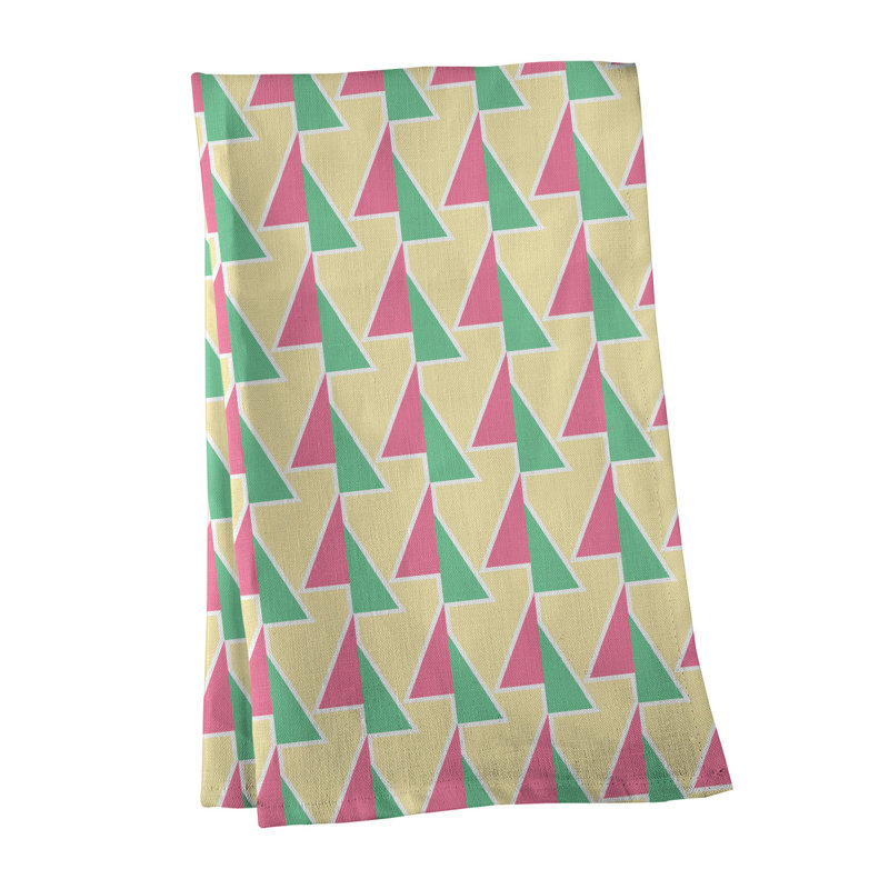 Torchon à flèches, Vert, rose et jaune, Croisé en coton
