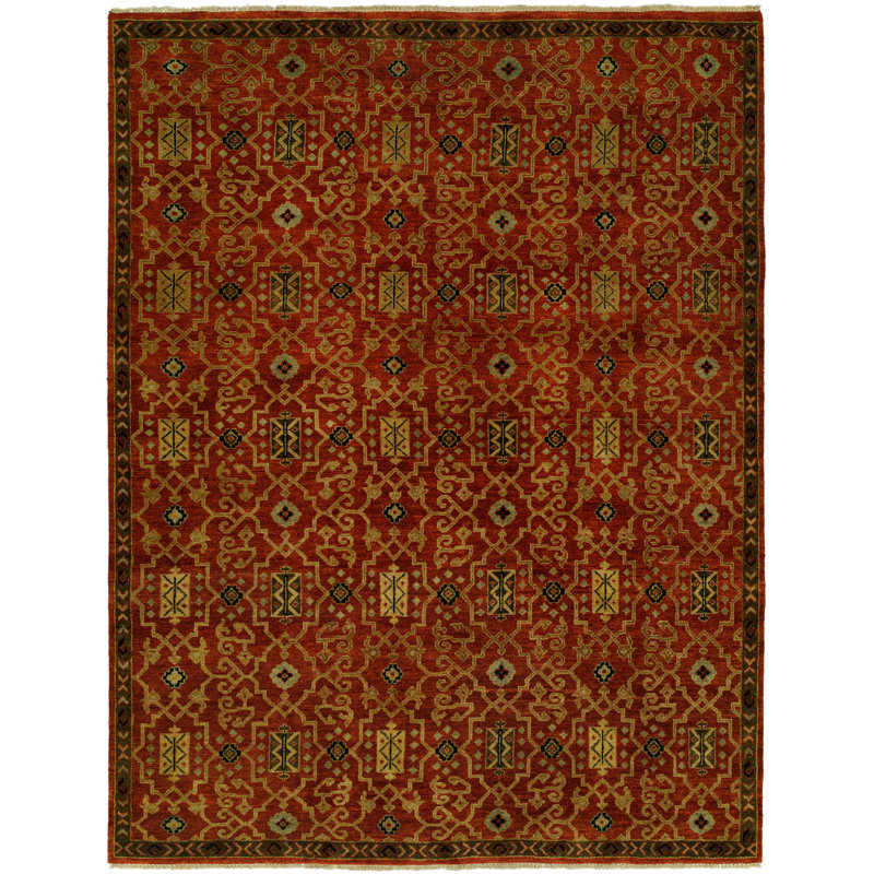 Tapis rouille en laine noué à la main Southwestern, Rectangle 4 pi x 6 pi